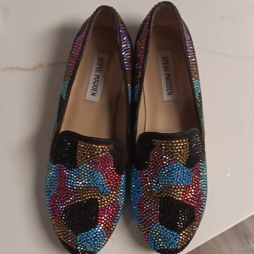 Steve Madden Vibrant Embellished Loafers Rhinestone Bling flats Dressy flats